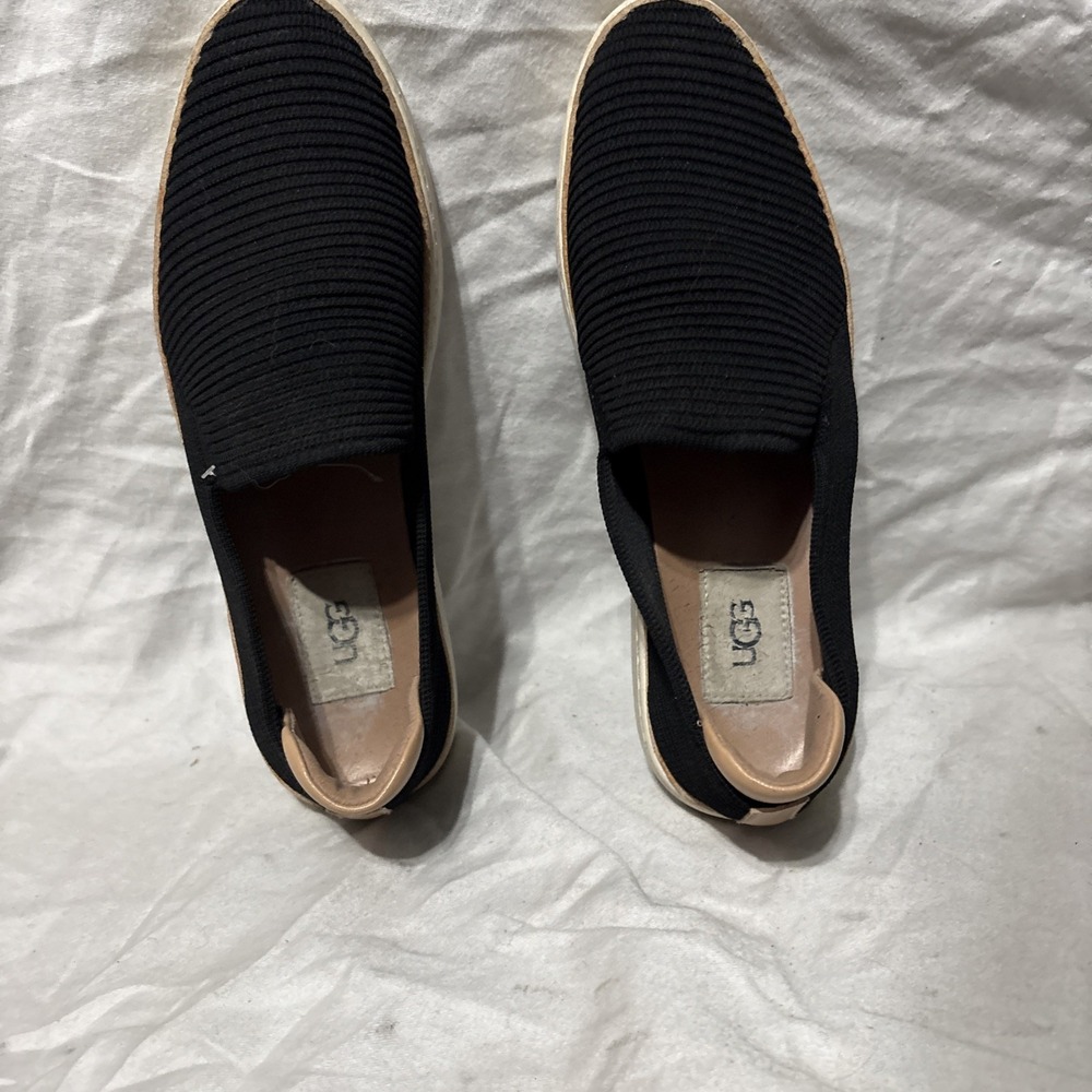 UGG Solid Black Fabric‎ W/ Leather Trim Slip On Casual Shoes US Size 7.5 Women